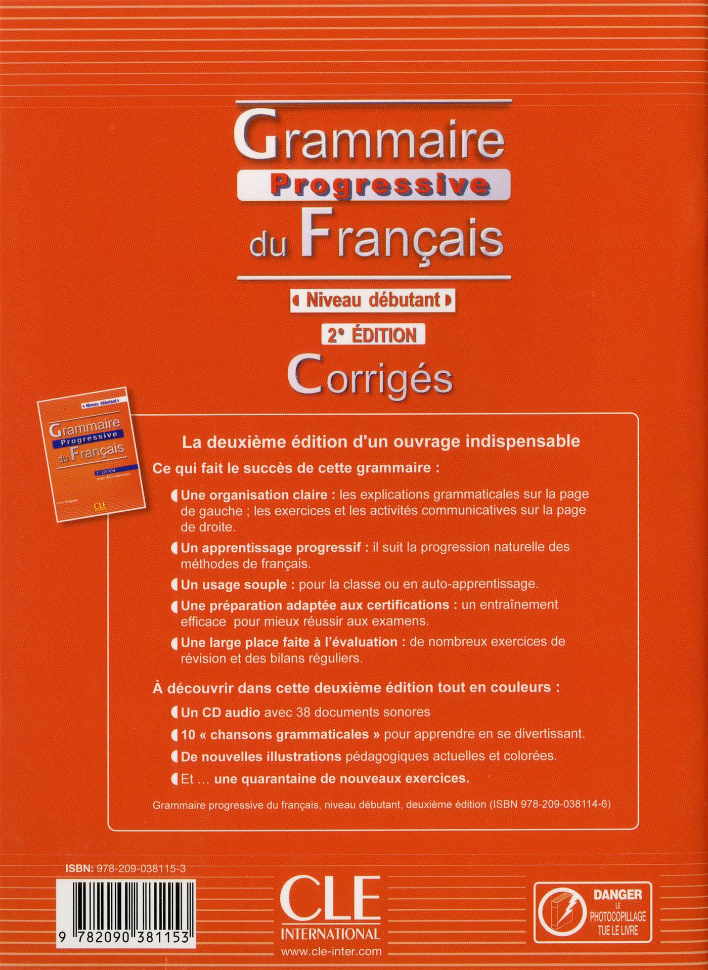 Livre Grammaire Progressive Du Français Corrigés Avec 440 Exercices Niveau Débutant