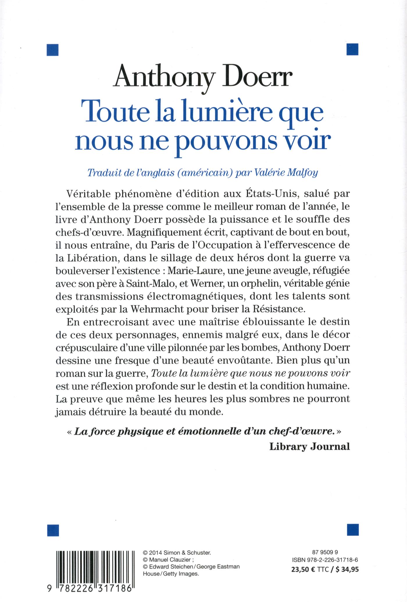 Livre Toute la lumière que nous ne pouvons voir Messageries ADP