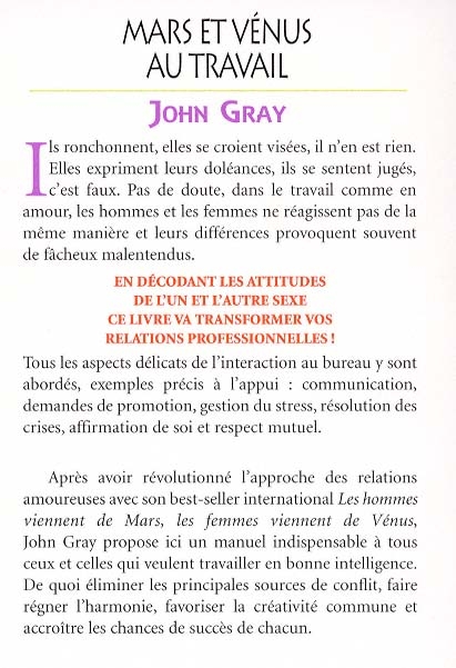 Livre Mars Et Venus Au Travail Messageries Adp - 