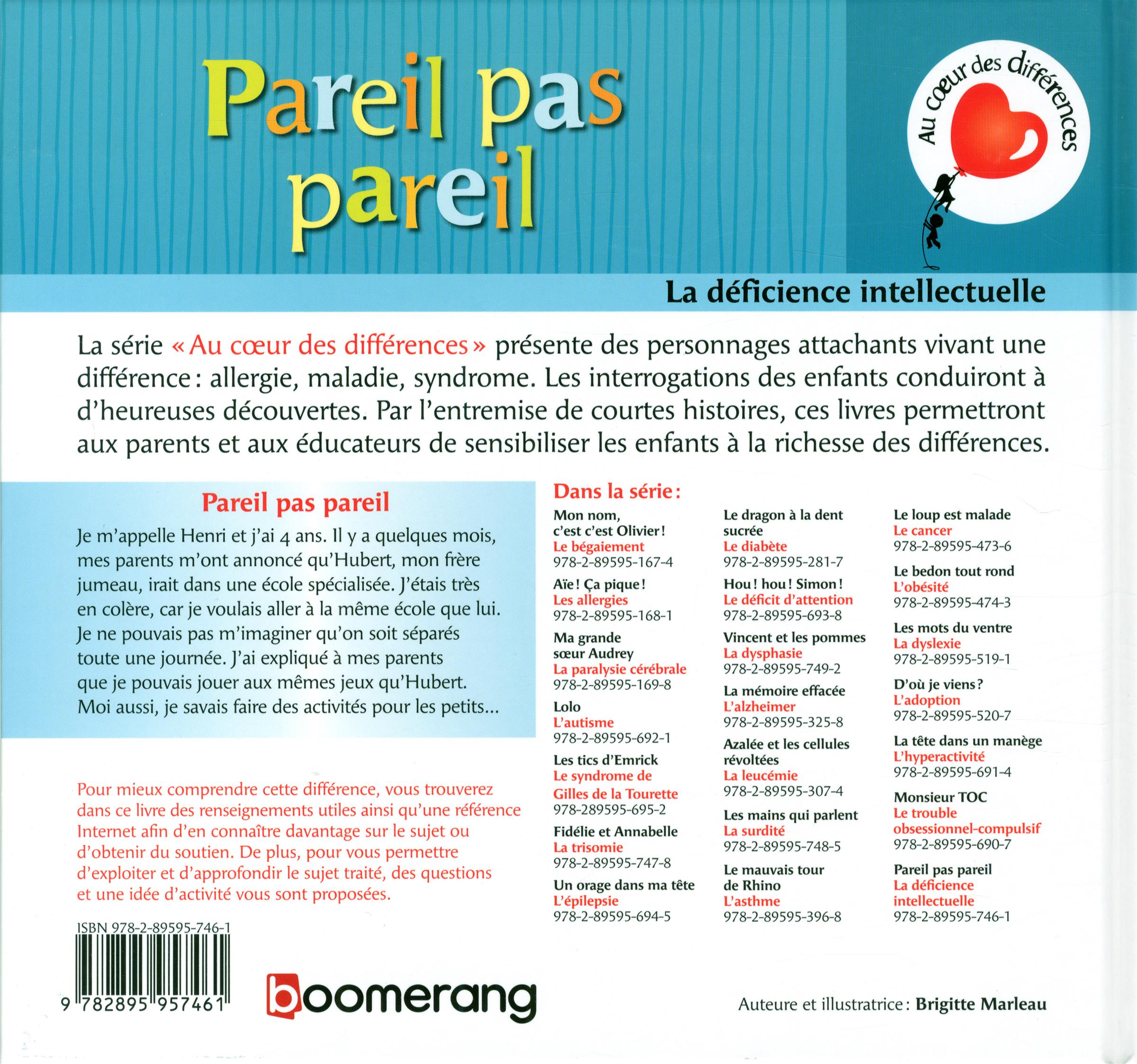 Livre Pareil pas pareil La déficience intellectuelle Messageries ADP
