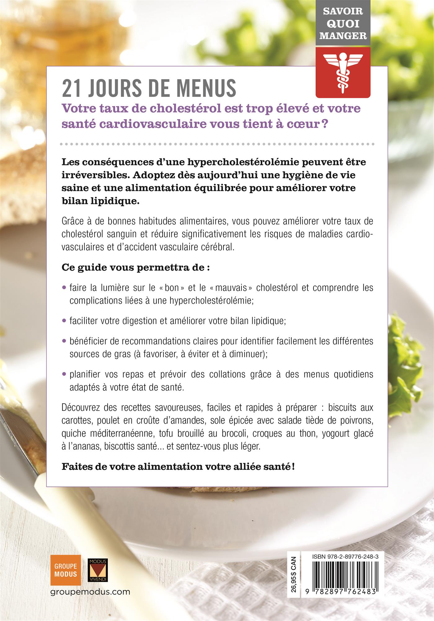 Livre Savoir quoi manger Cholesterol 21 jours de menus Messageries ADP