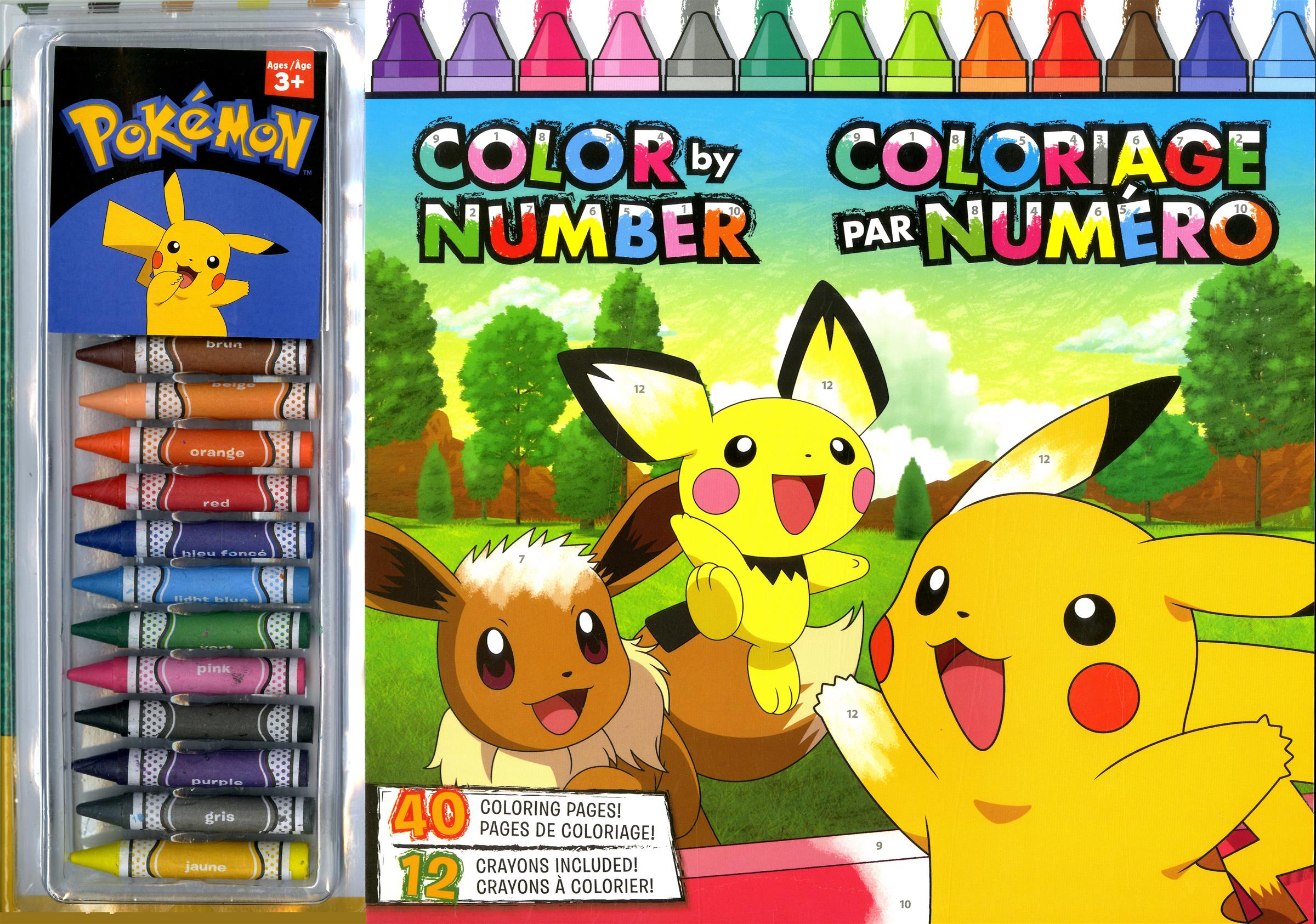 Livre Pokémon - Coloriage par numéro - 40 pages de coloriage ! 12 crayons à  colorier !